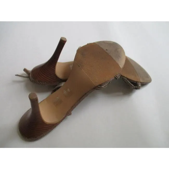 A Marinelli Beige M Boho Tan Lizard Open Heels Sandals Size Us