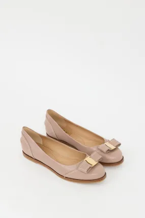 Beige Leather Vara Bow Stitched Flat