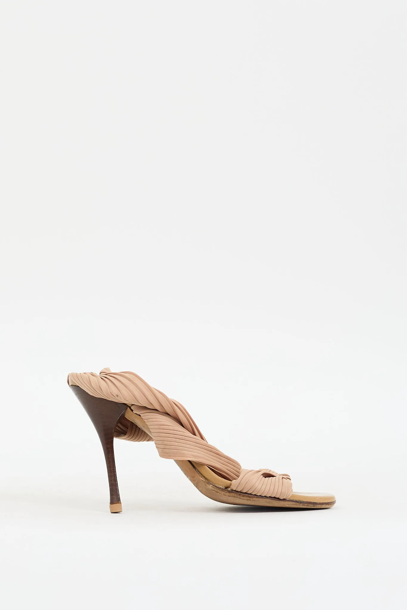 Beige Pleated Strap Heel
