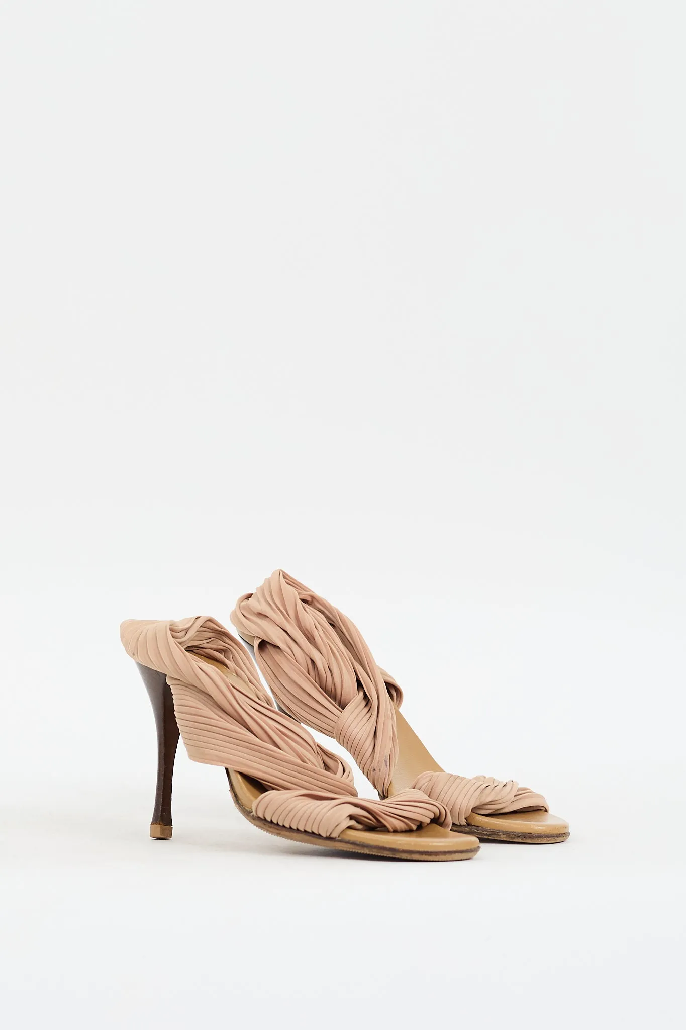 Beige Pleated Strap Heel