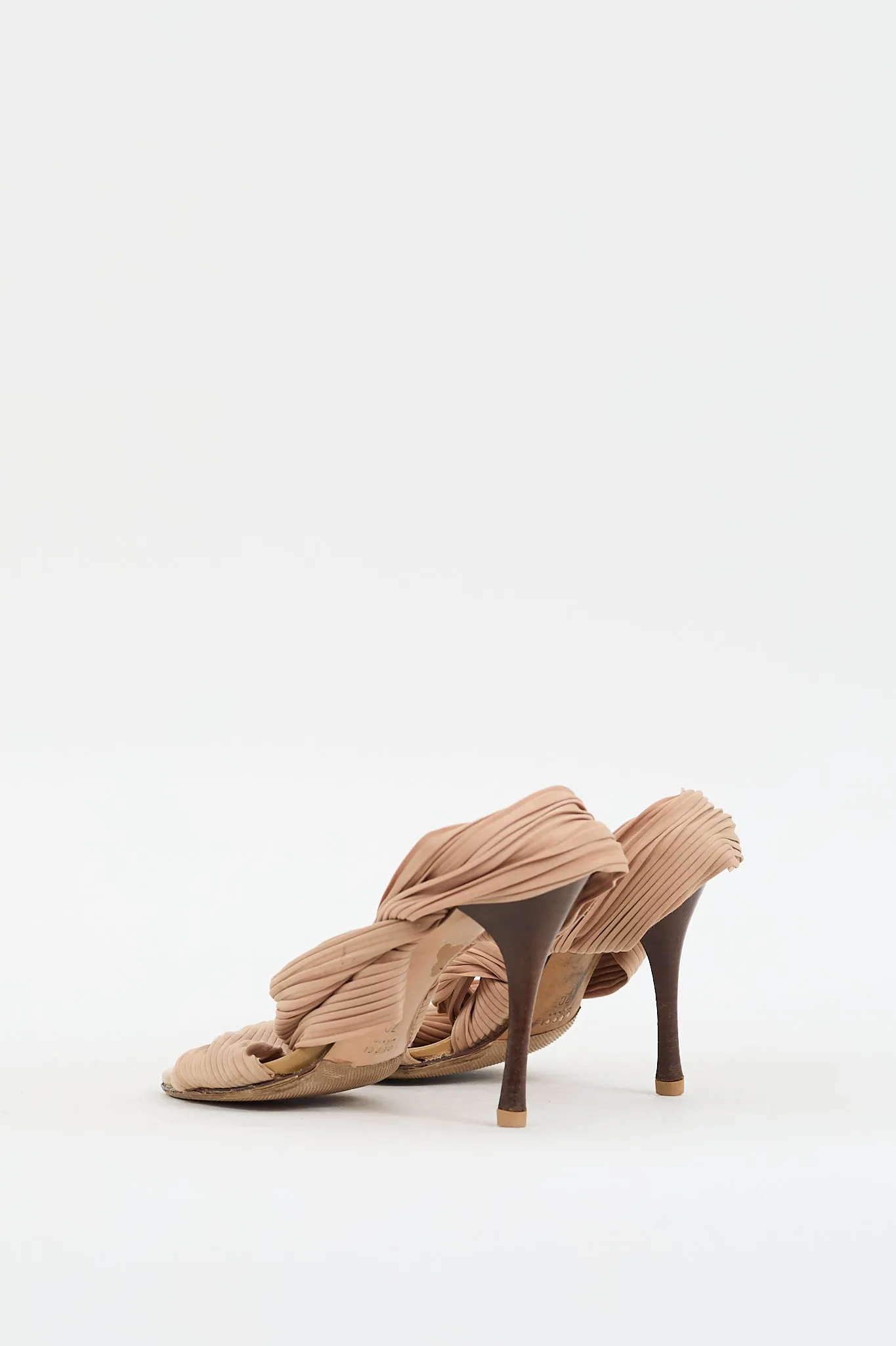 Beige Pleated Strap Heel
