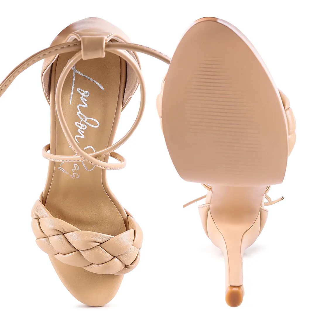 Beige Tie-Up Braided High Platform Sandals