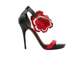 Black & Red Alexander McQueen Flower-Embellished Heeled Sandals Size 36