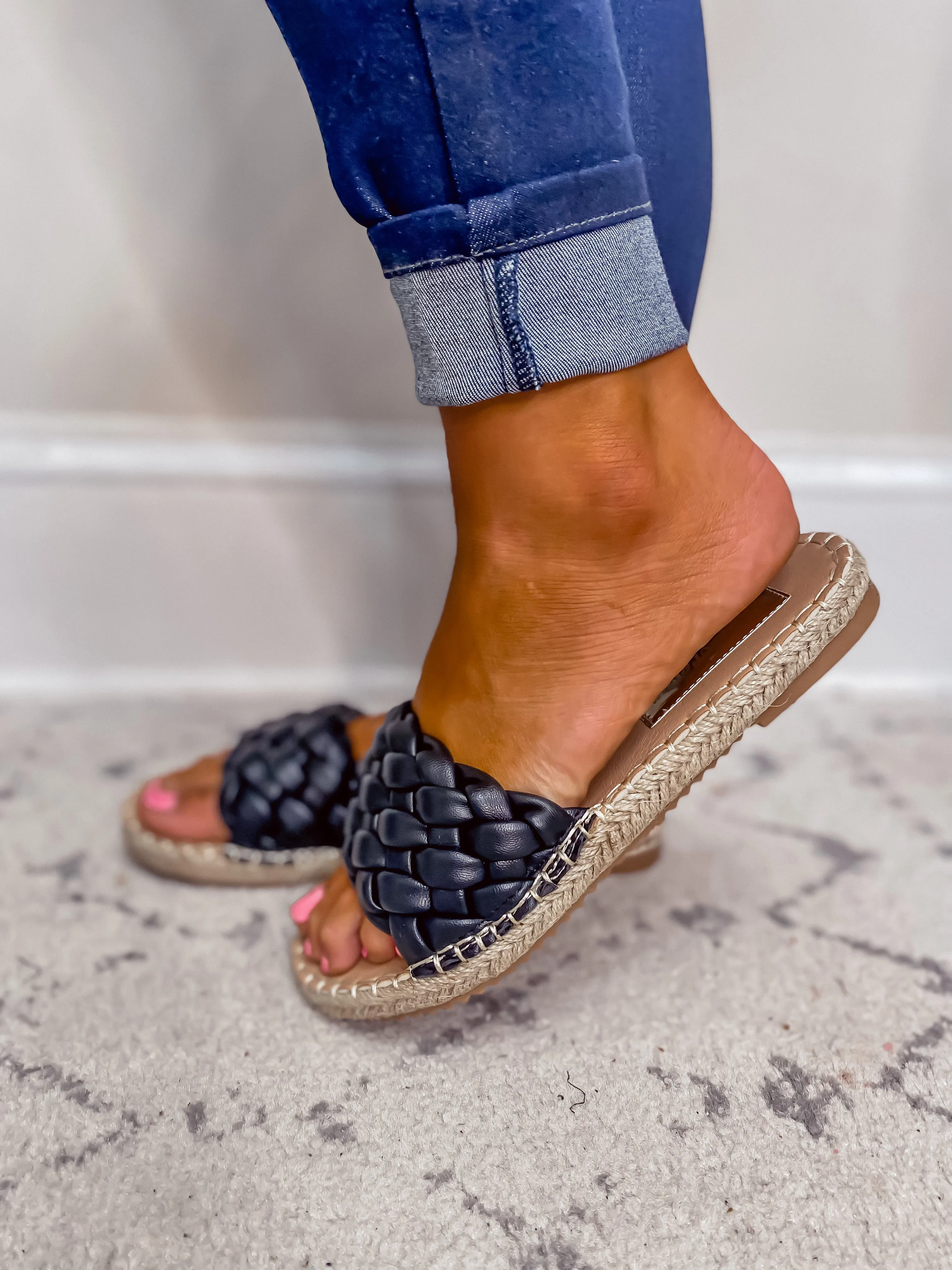 Black Braided Slip On Sandal