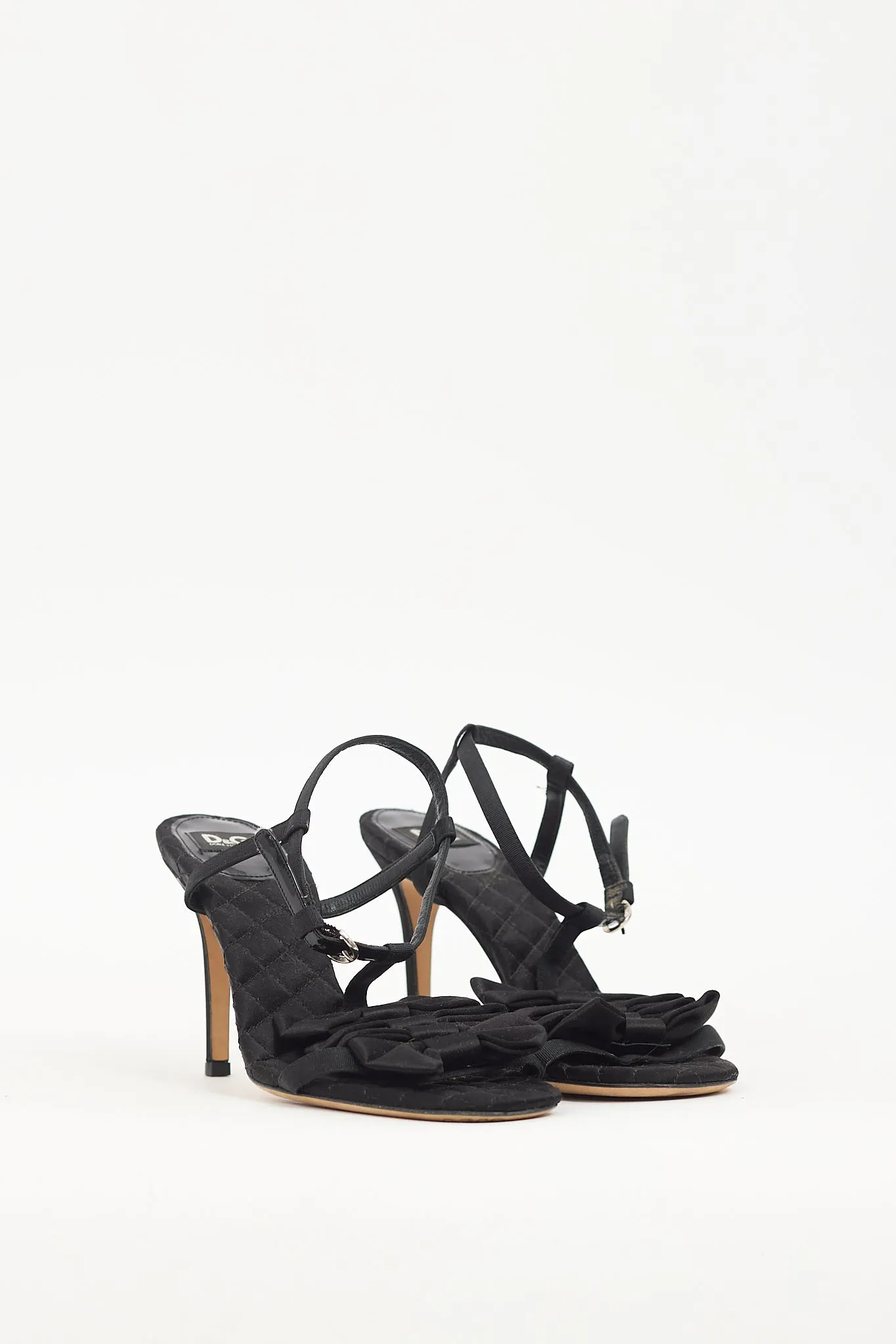 Black Satin Bow T-Strap Heel
