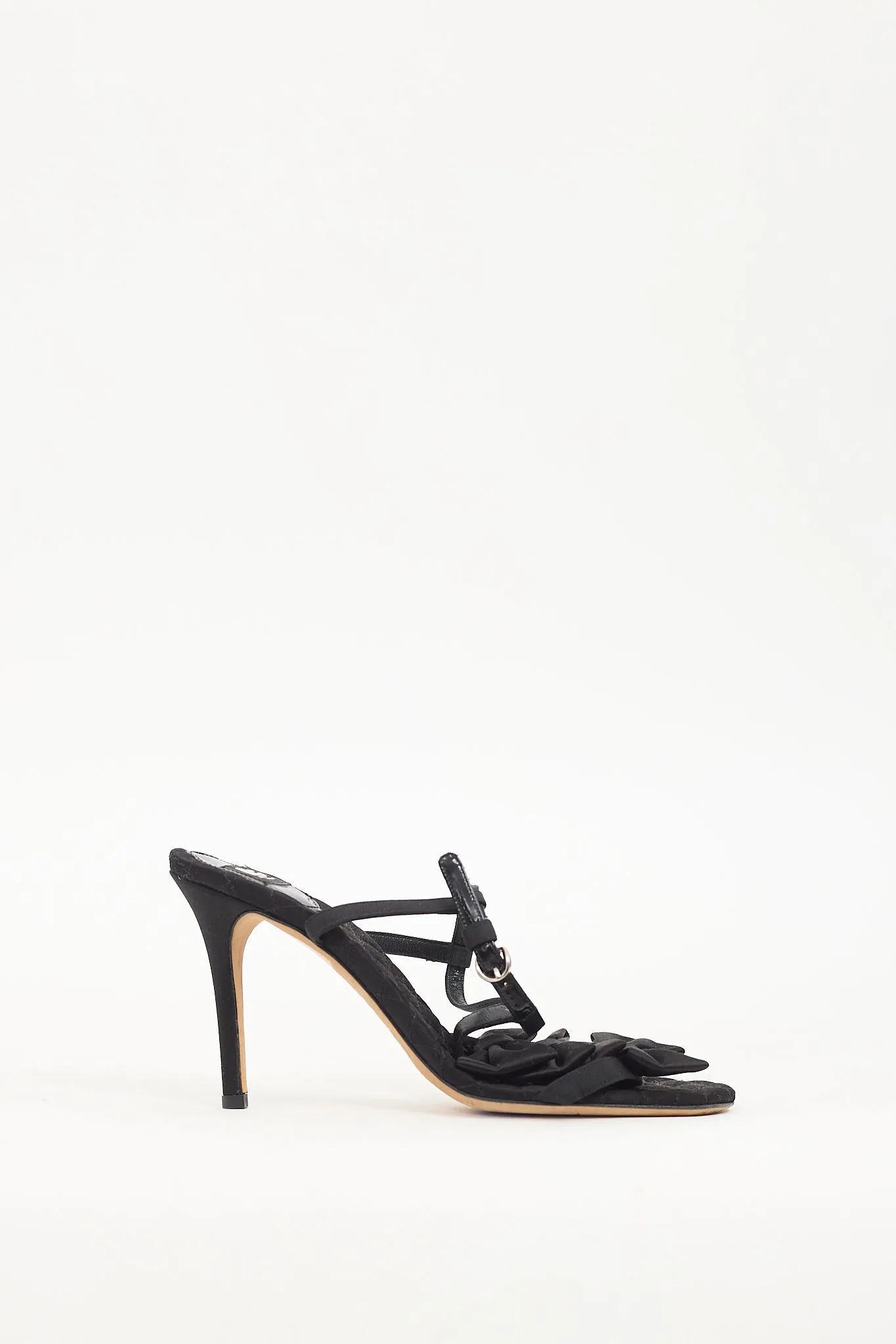 Black Satin Bow T-Strap Heel