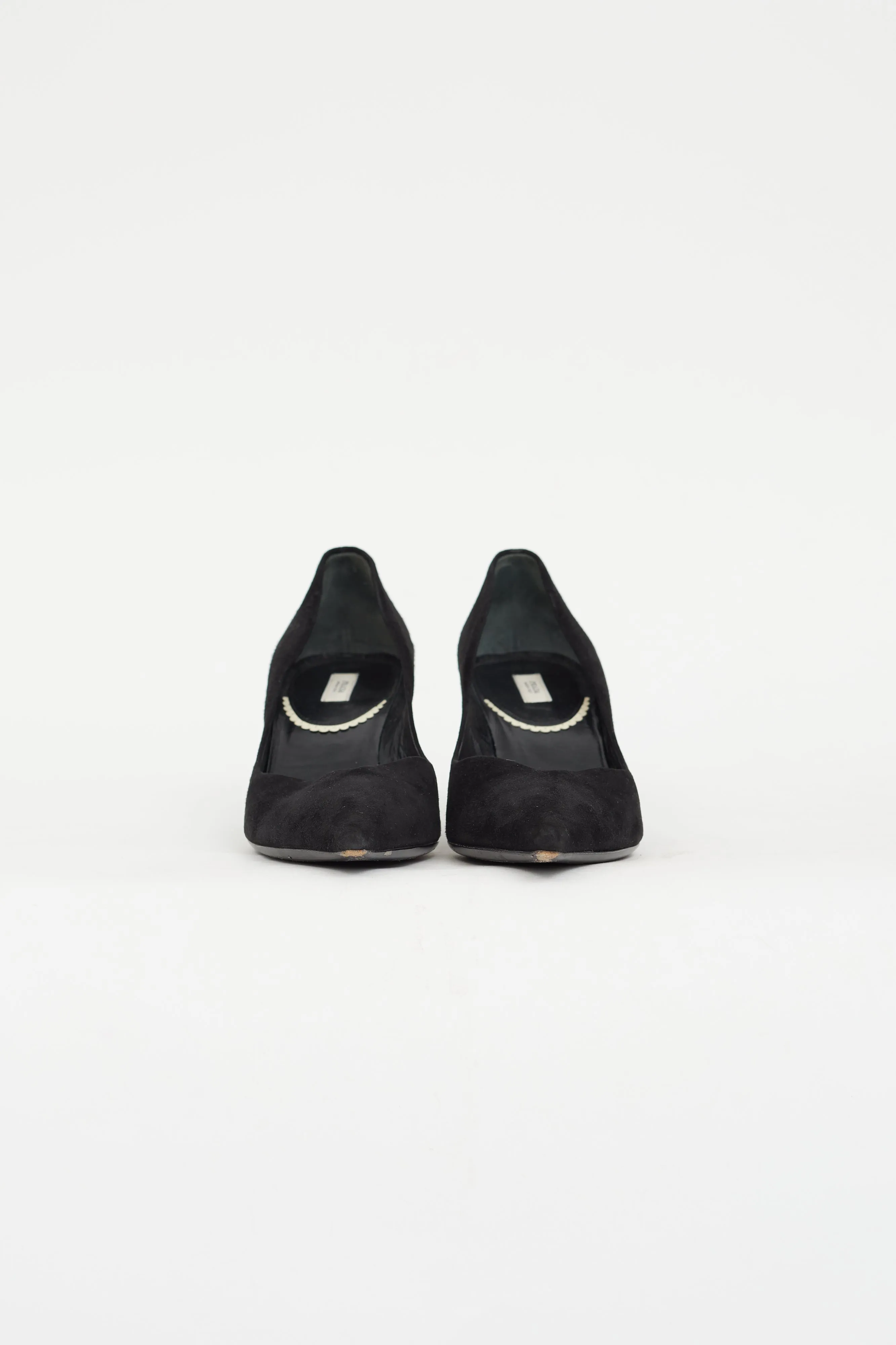 Black Suede Woven Heel Pump