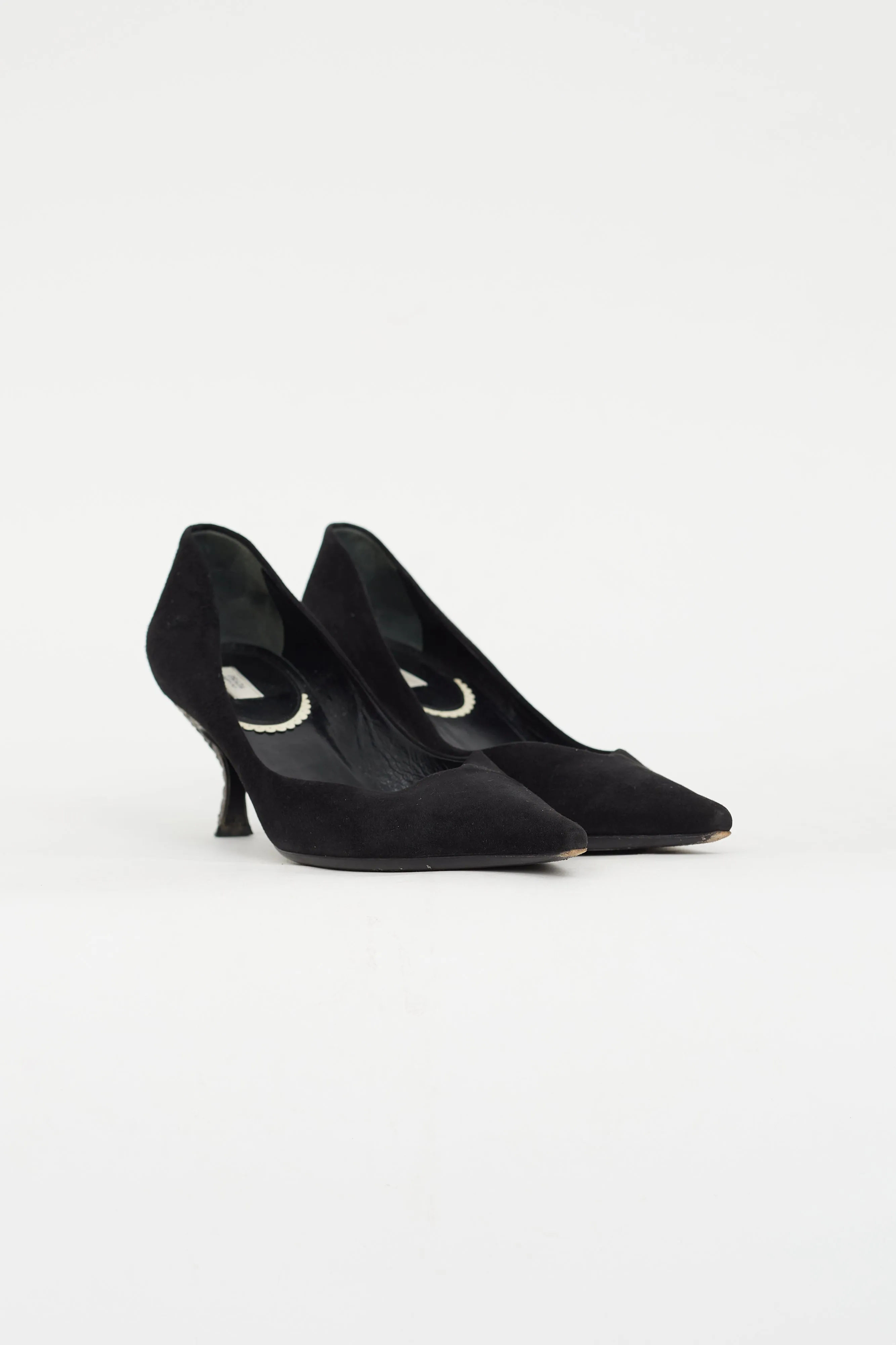 Black Suede Woven Heel Pump