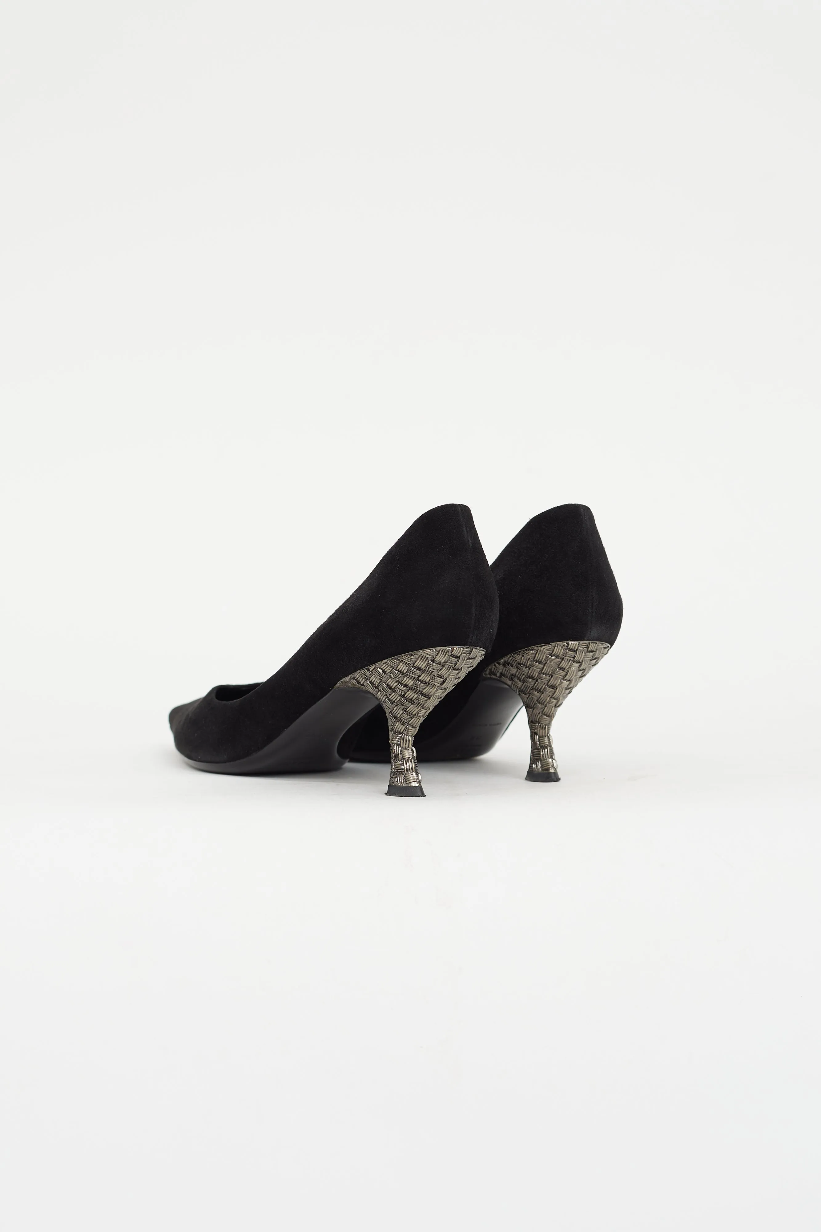 Black Suede Woven Heel Pump