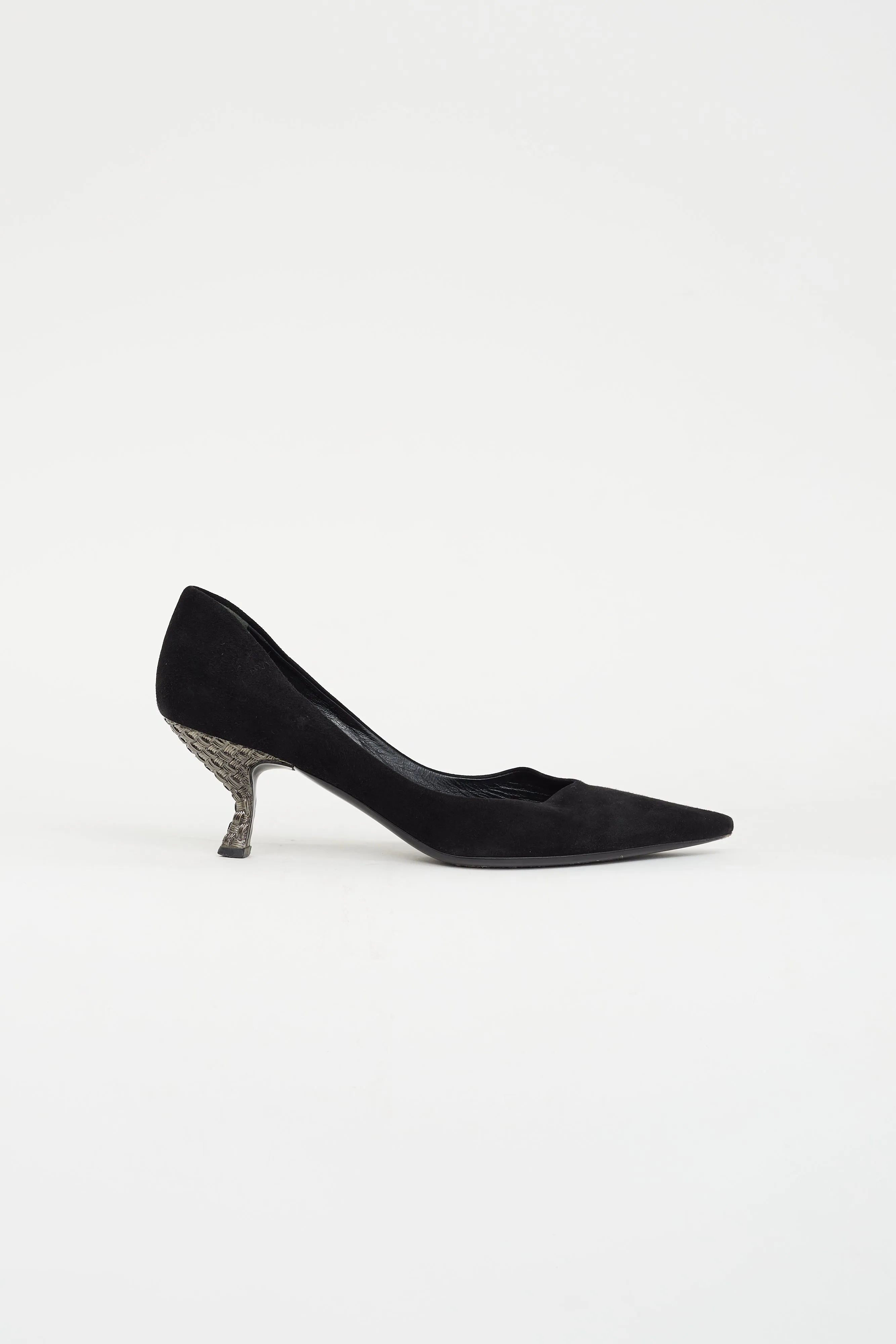 Black Suede Woven Heel Pump