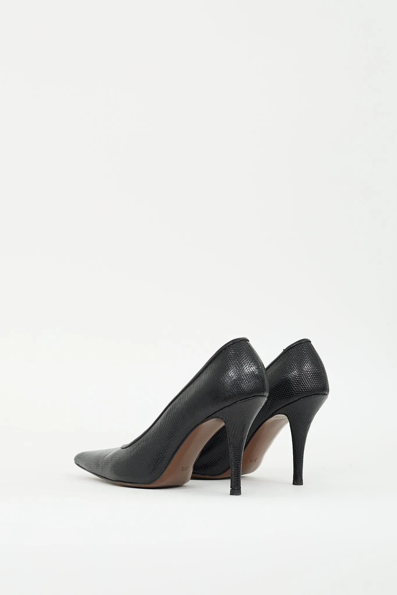 Black Textured Leather Heel