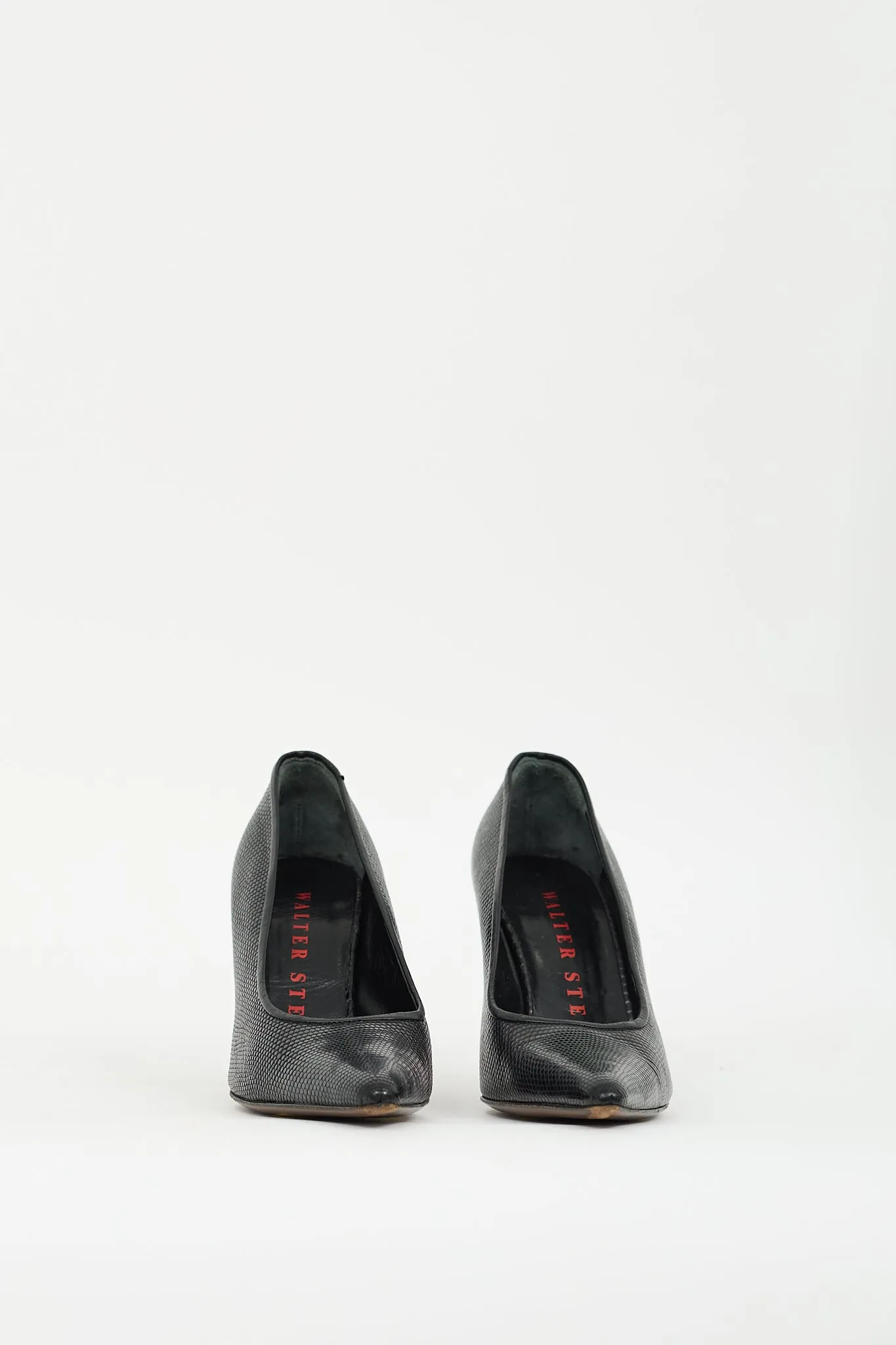 Black Textured Leather Heel