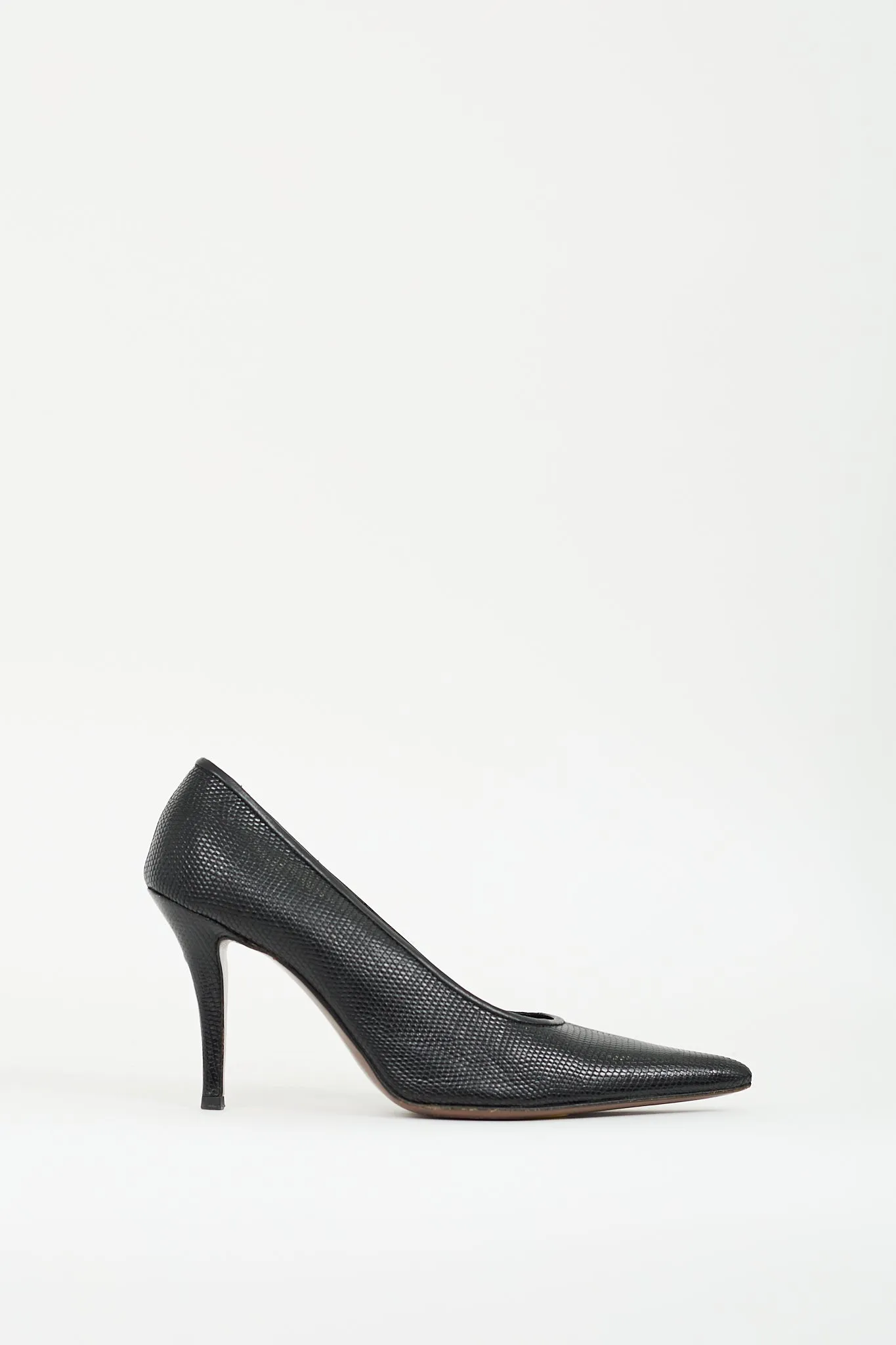 Black Textured Leather Heel