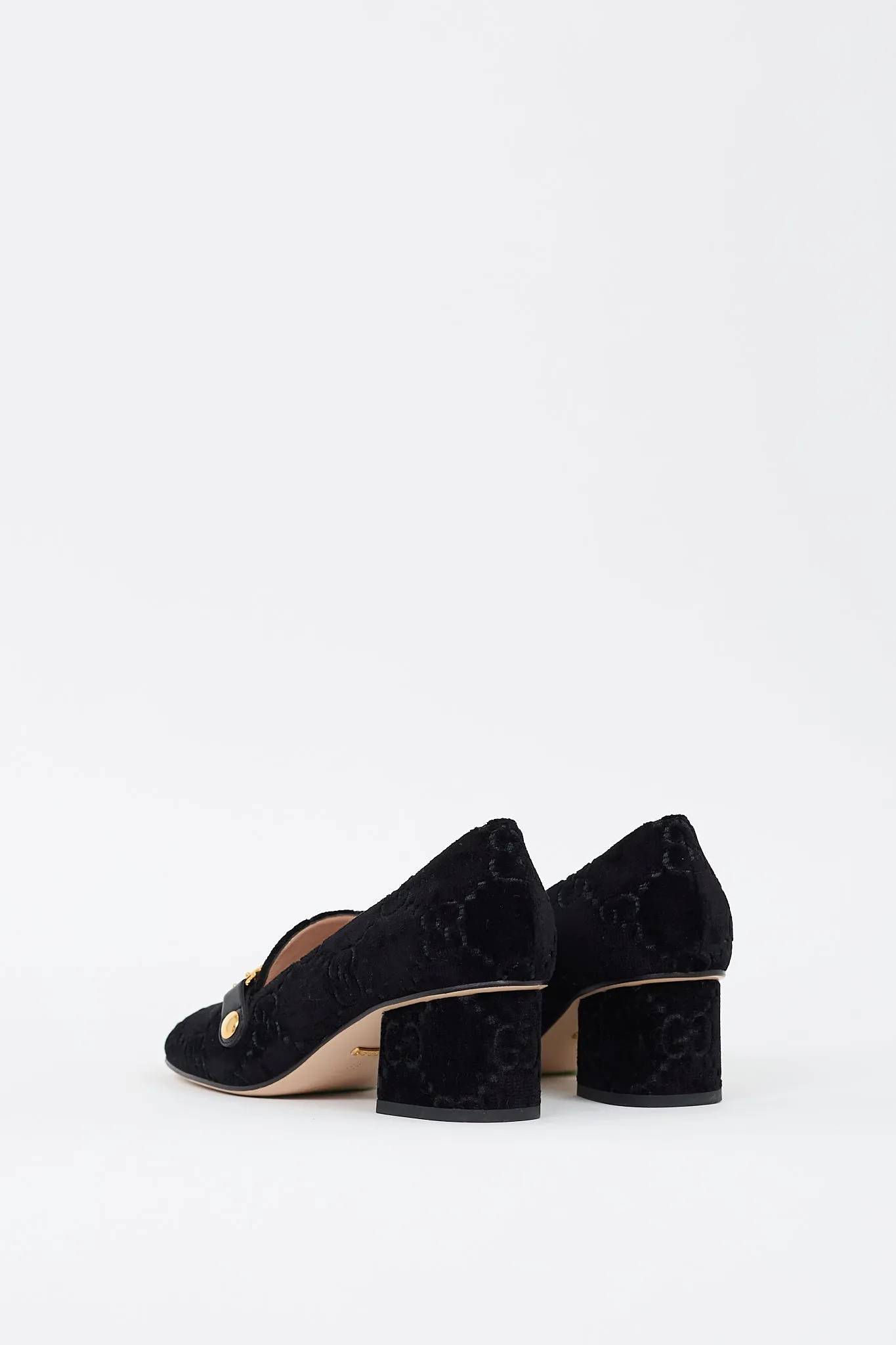 Black Velvet GG Sylvie Web Chain Heeled Loafer