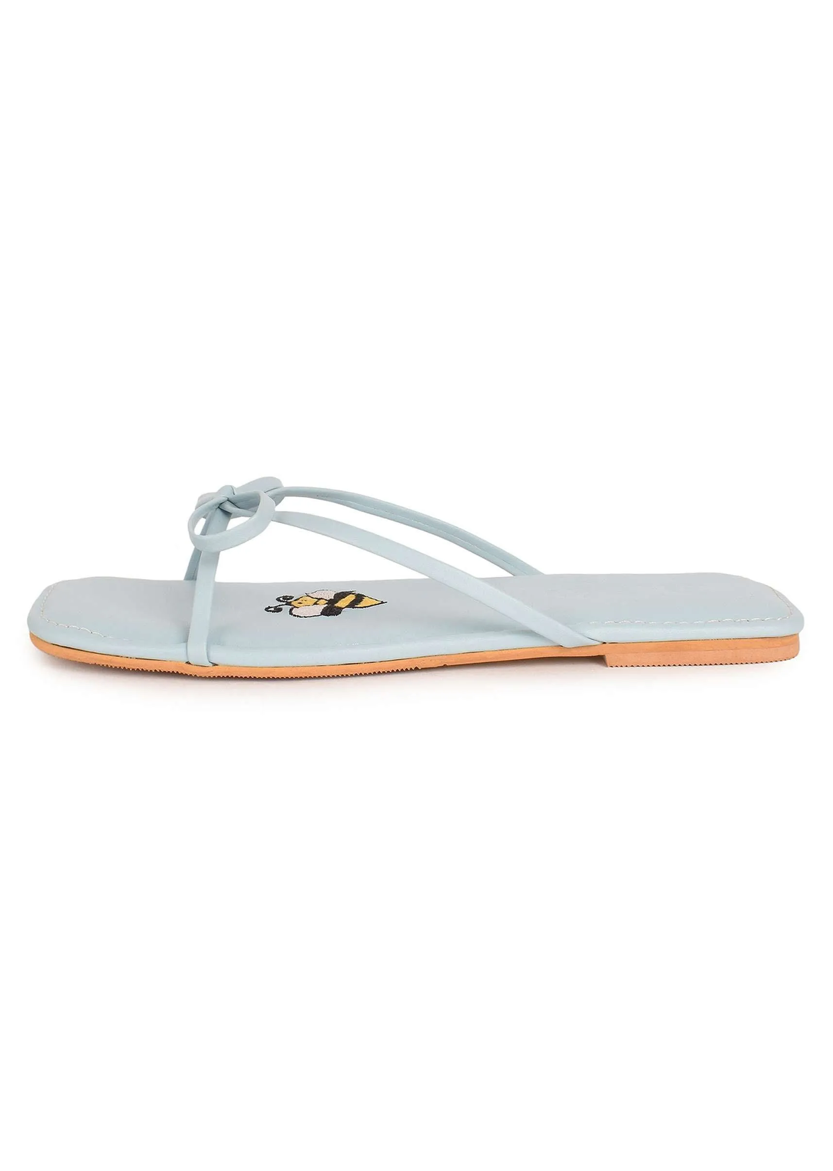 Blue Flats With Bow Detailing And Bee Motif By Sole House
