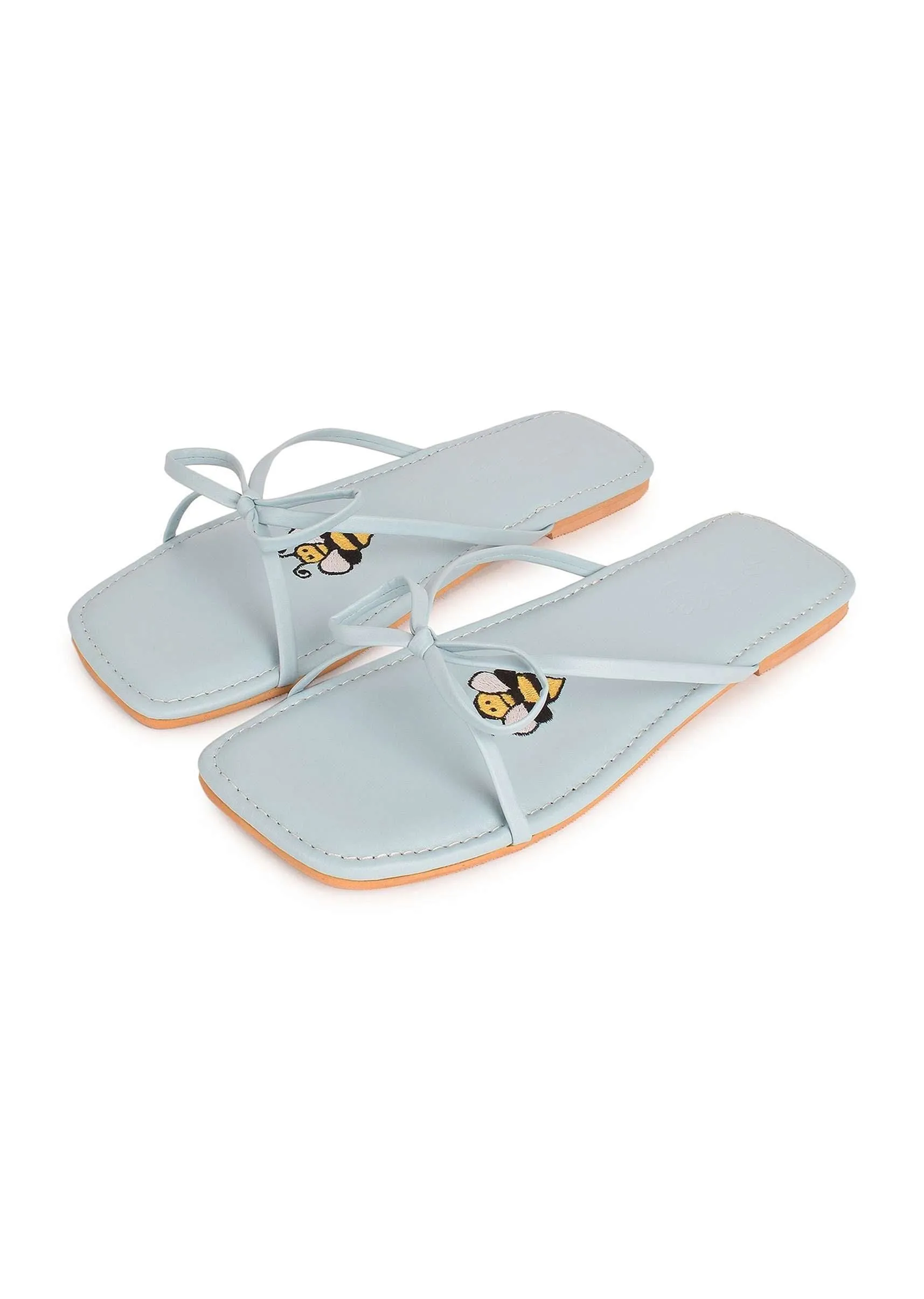 Blue Flats With Bow Detailing And Bee Motif By Sole House