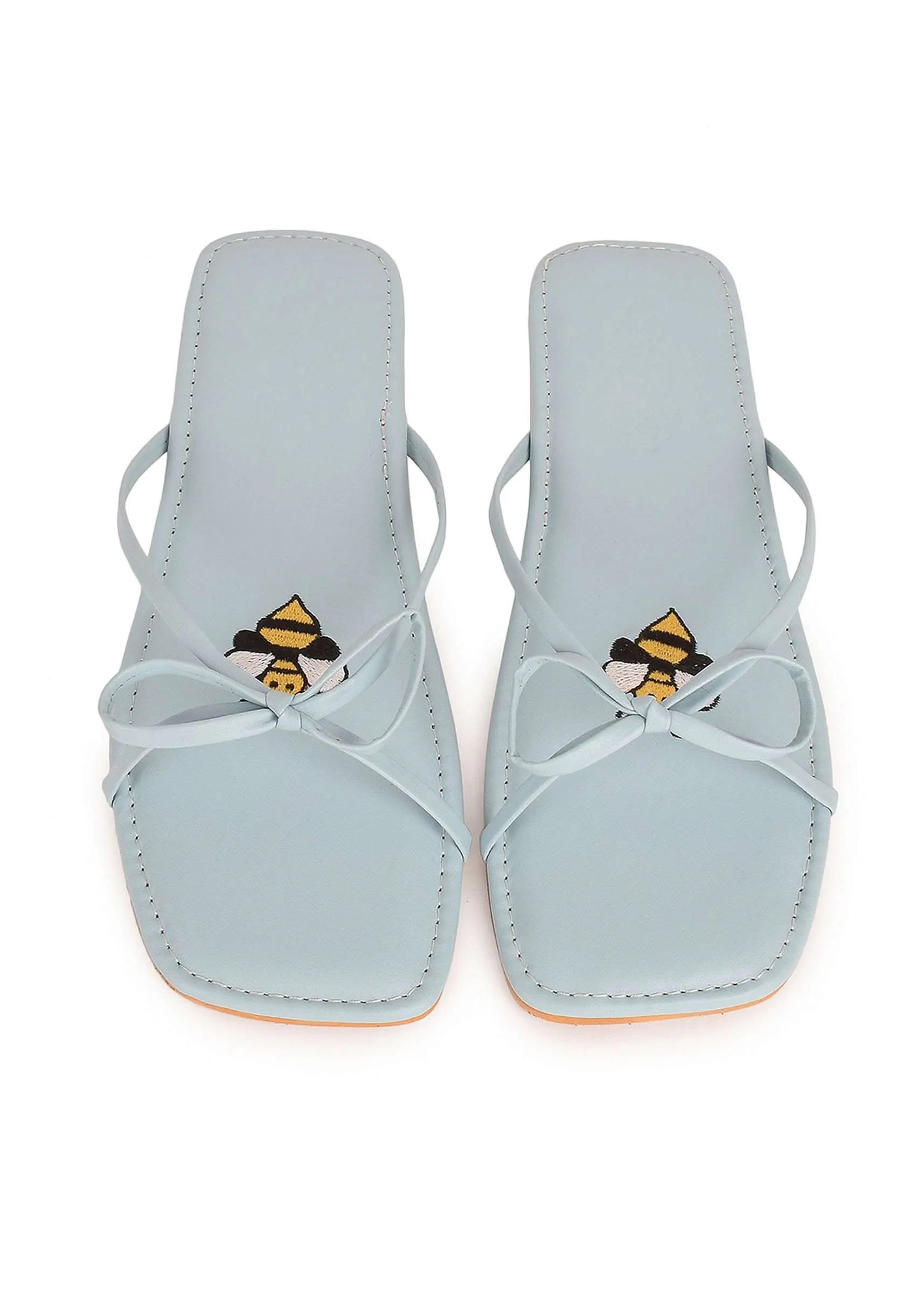 Blue Flats With Bow Detailing And Bee Motif By Sole House