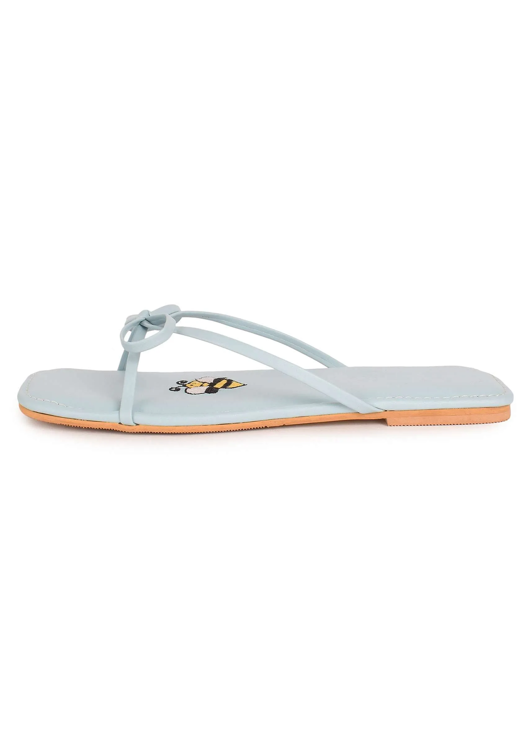 Blue Flats With Bow Detailing And Bee Motif By Sole House