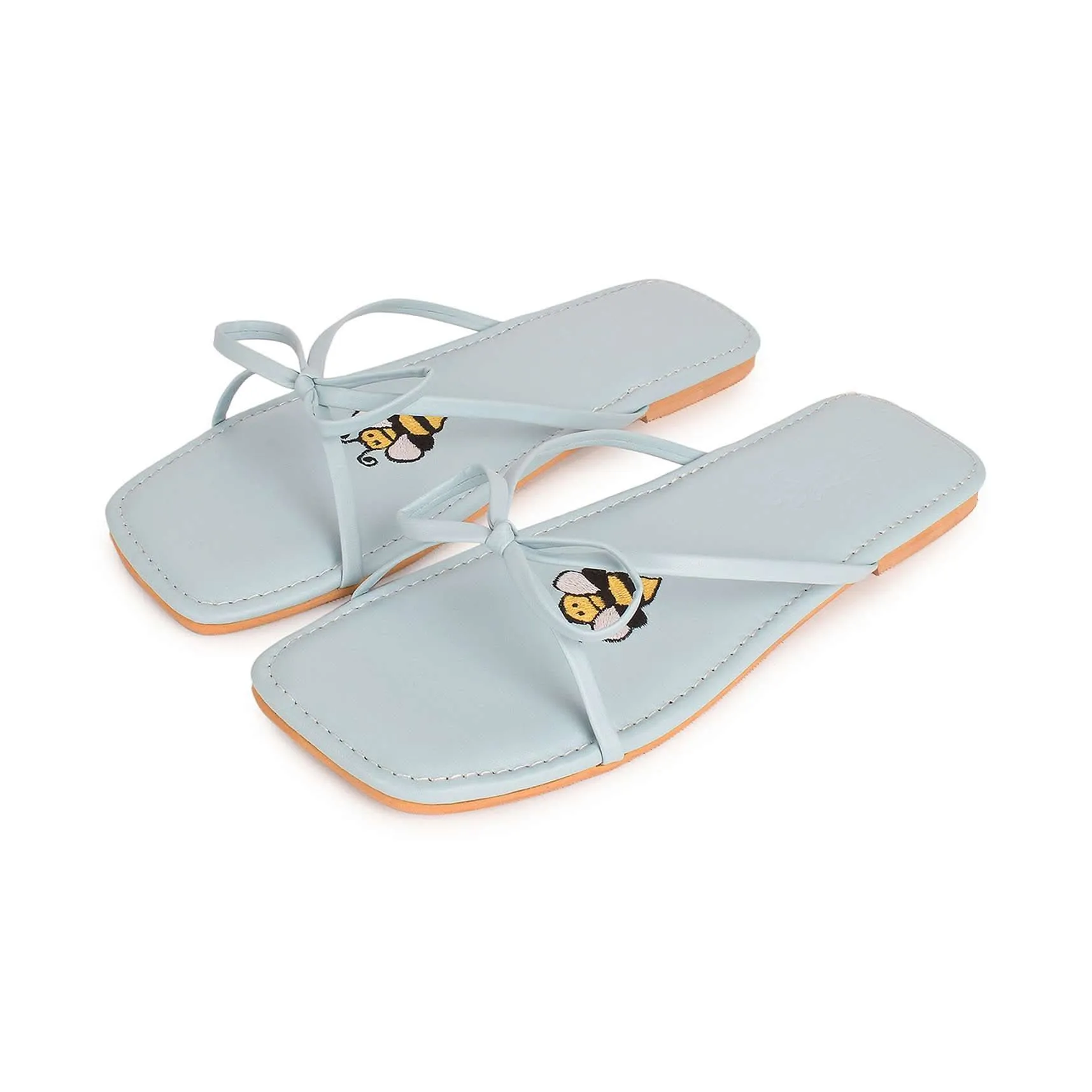 Blue Flats With Bow Detailing And Bee Motif By Sole House