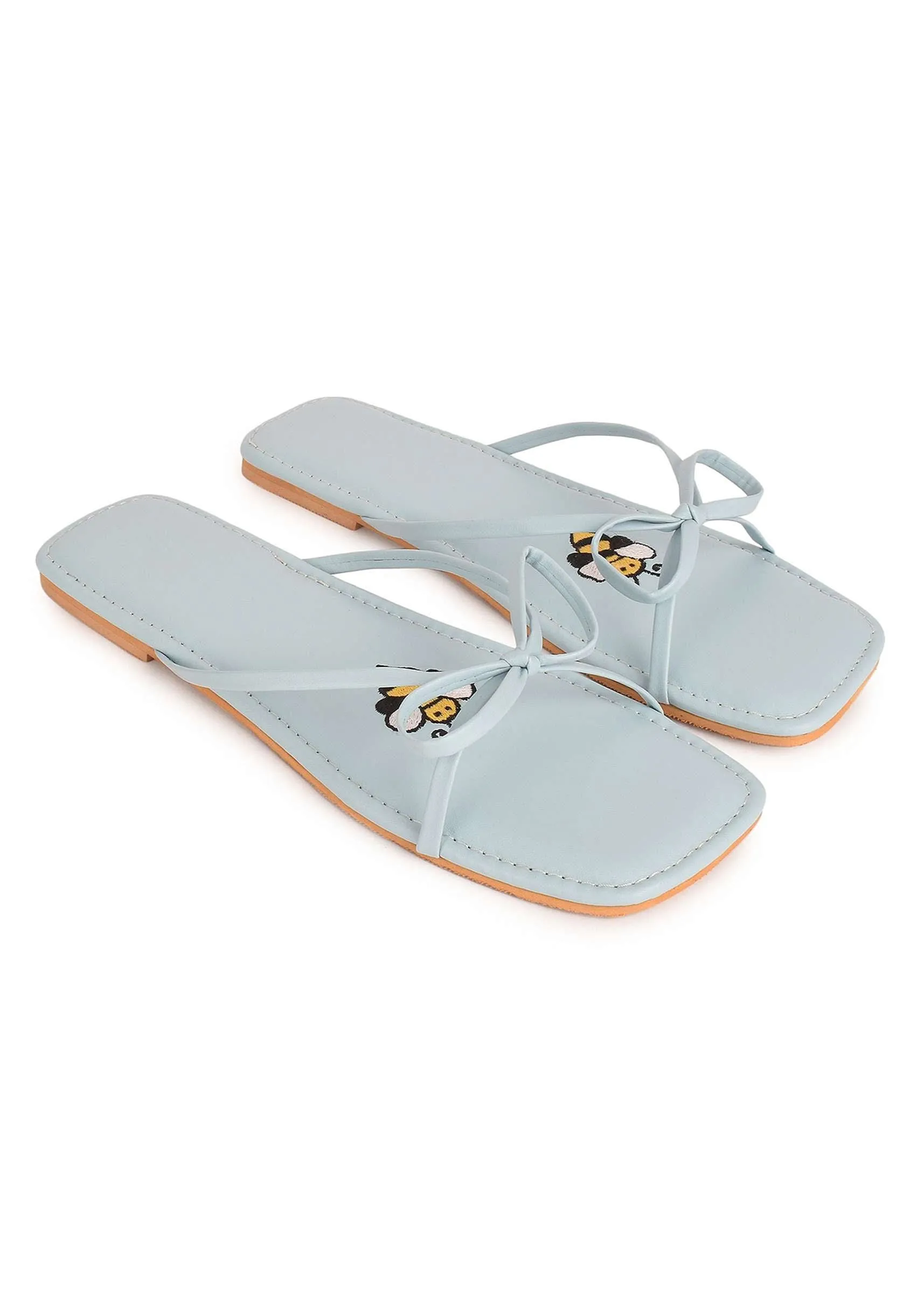 Blue Flats With Bow Detailing And Bee Motif By Sole House