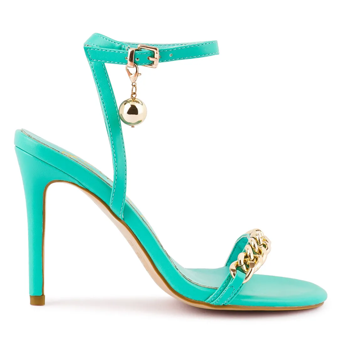 Blue High Heeled Metal Chain Strap Sandal