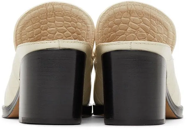 Bottega Veneta Off-White Croc Heeled Mules