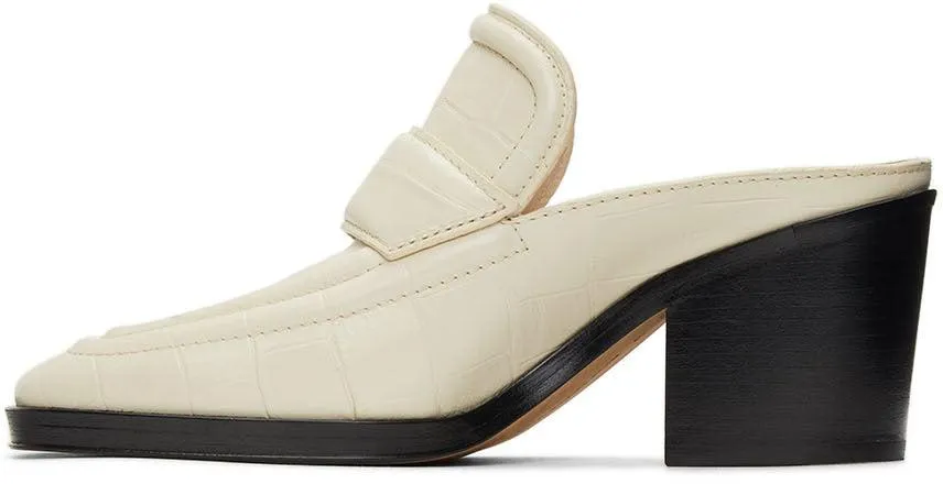Bottega Veneta Off-White Croc Heeled Mules
