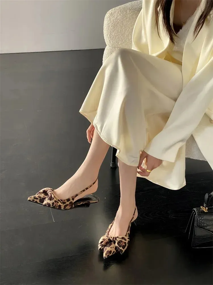 Butterfly Knot Pointed Toe Low Heels Sandals