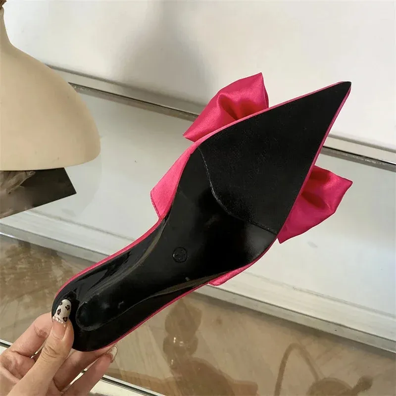 Butterfly Knot Pointed Toe Low Heels Sandals