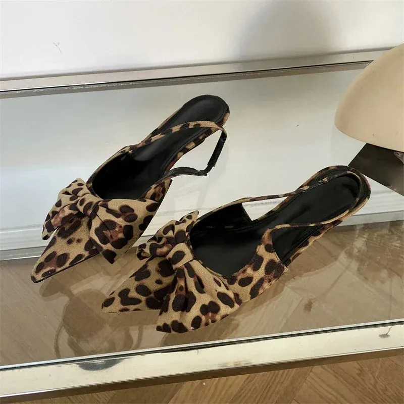 Butterfly Knot Pointed Toe Low Heels Sandals