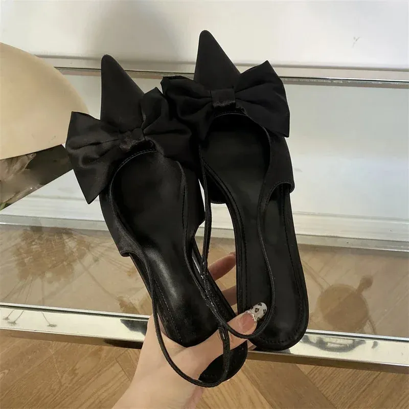 Butterfly Knot Pointed Toe Low Heels Sandals