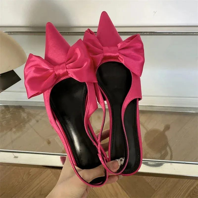 Butterfly Knot Pointed Toe Low Heels Sandals
