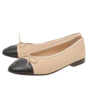 Chanel Bicolor CC Cap Toe Bow Flat Ballerina 37.5