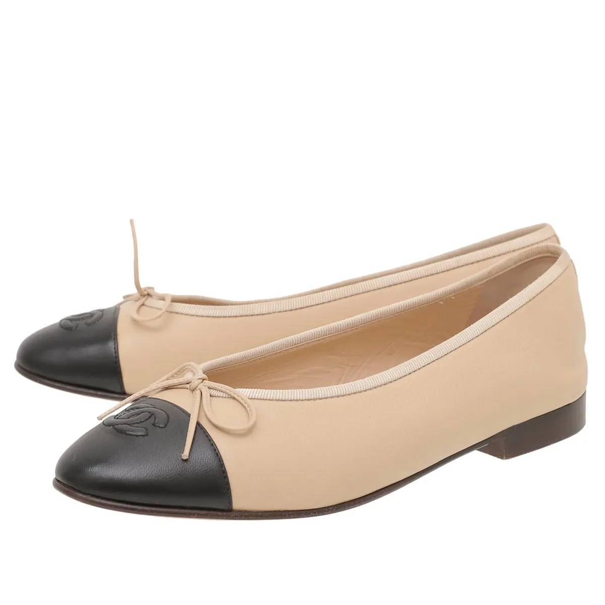 Chanel Bicolor CC Cap Toe Bow Flat Ballerina 37.5