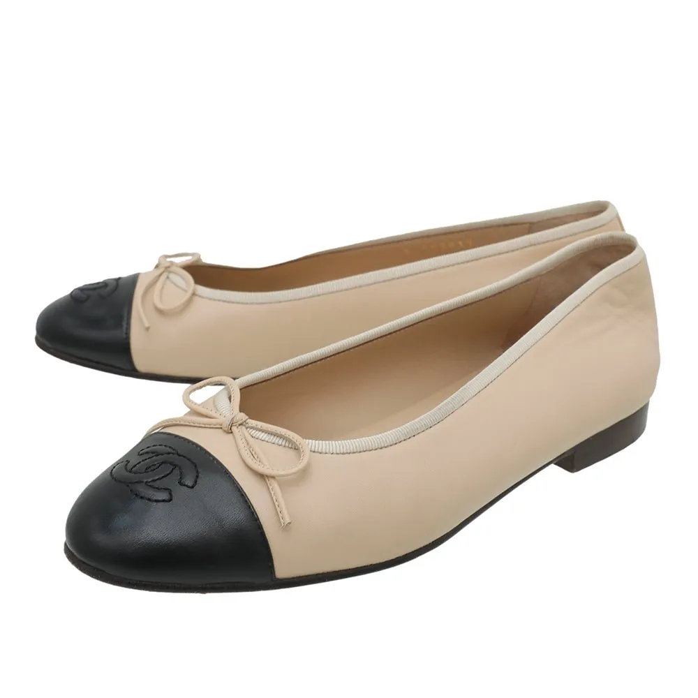 Chanel Bicolor CC Cap Toe Bow Flat Ballerina 37