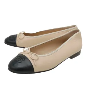 Chanel Bicolor CC Cap Toe Bow Flat Ballerina 37