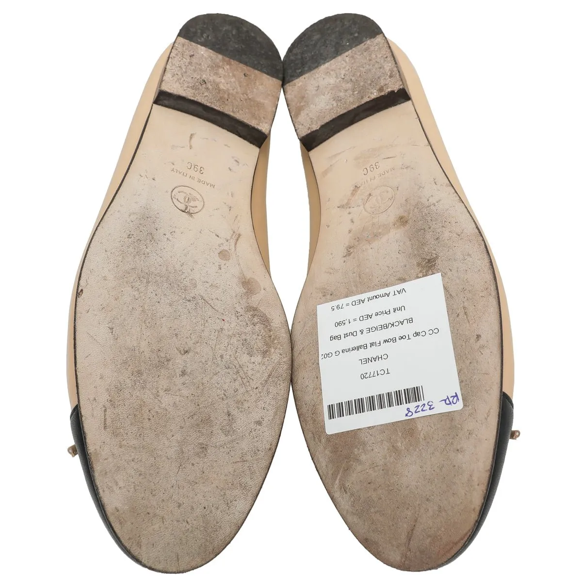 Chanel Bicolor CC Cap Toe Bow Flat Ballerina 39