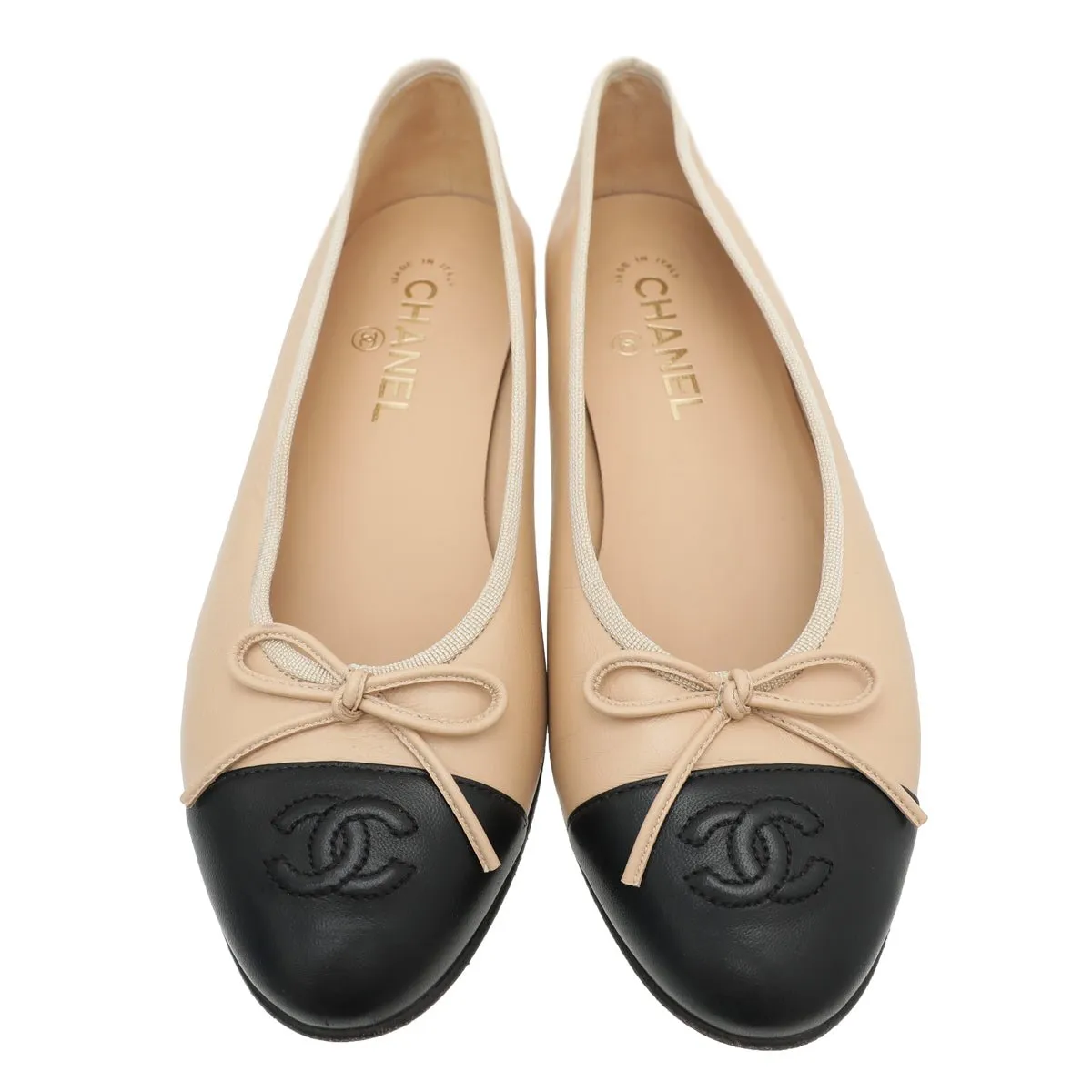 Chanel Bicolor CC Cap Toe Bow Flat Ballerina 39