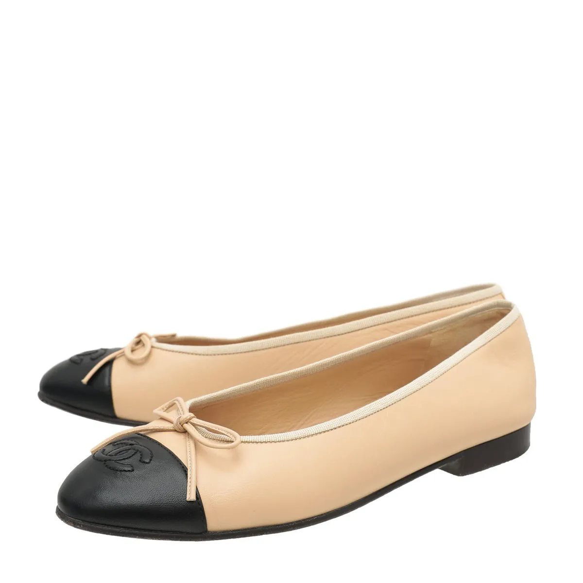 Chanel Bicolor CC Cap Toe Bow Flat Ballerina 39