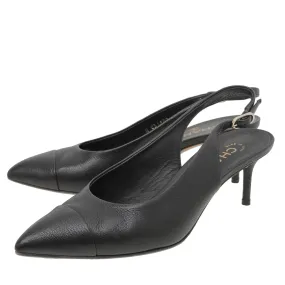 Chanel Black CC Cap Toe Pointed Slingback Pumps 39