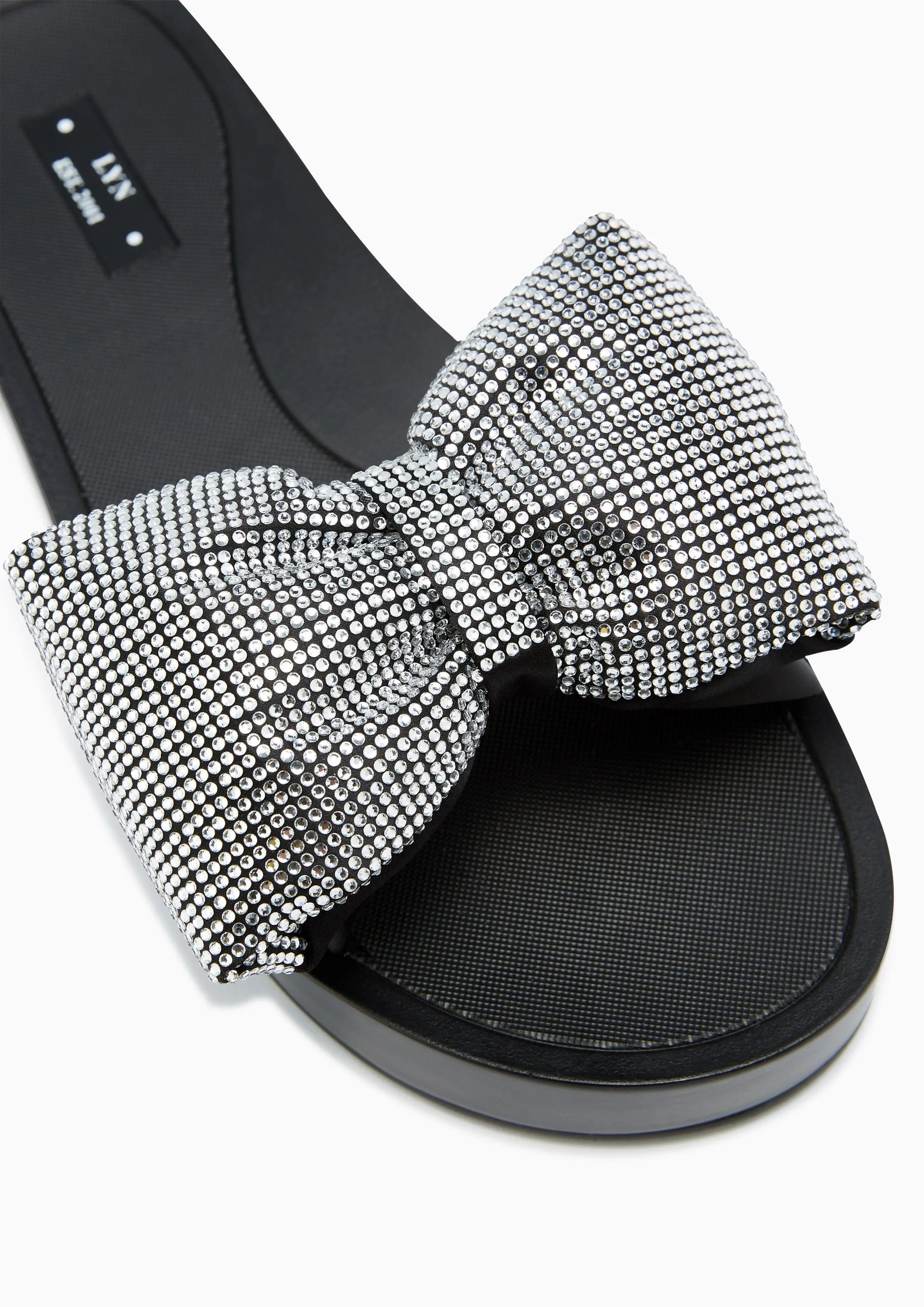 Clover Crystal Flat Sandals Black