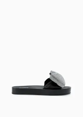 Clover Crystal Flat Sandals Black