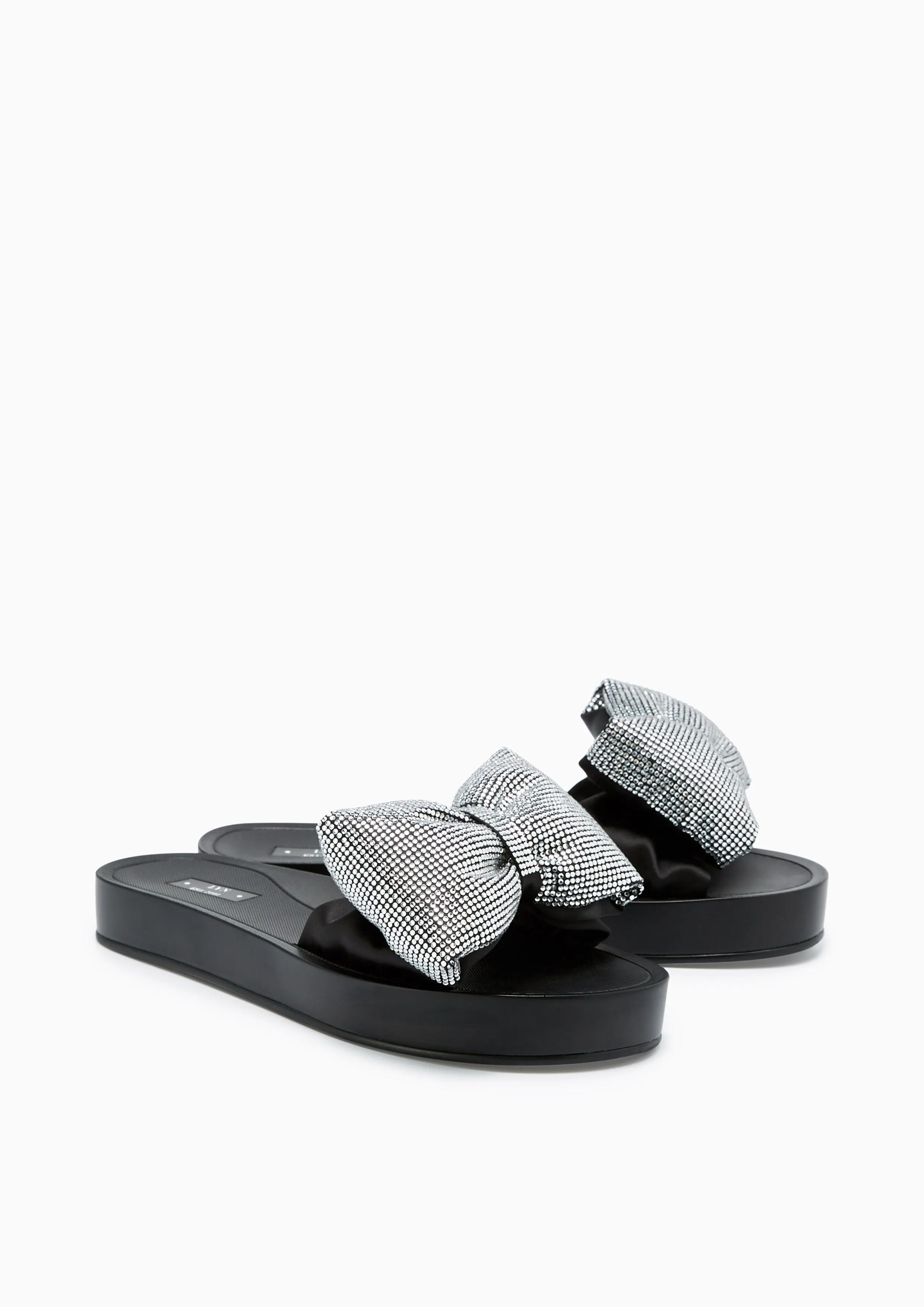 Clover Crystal Flat Sandals Black