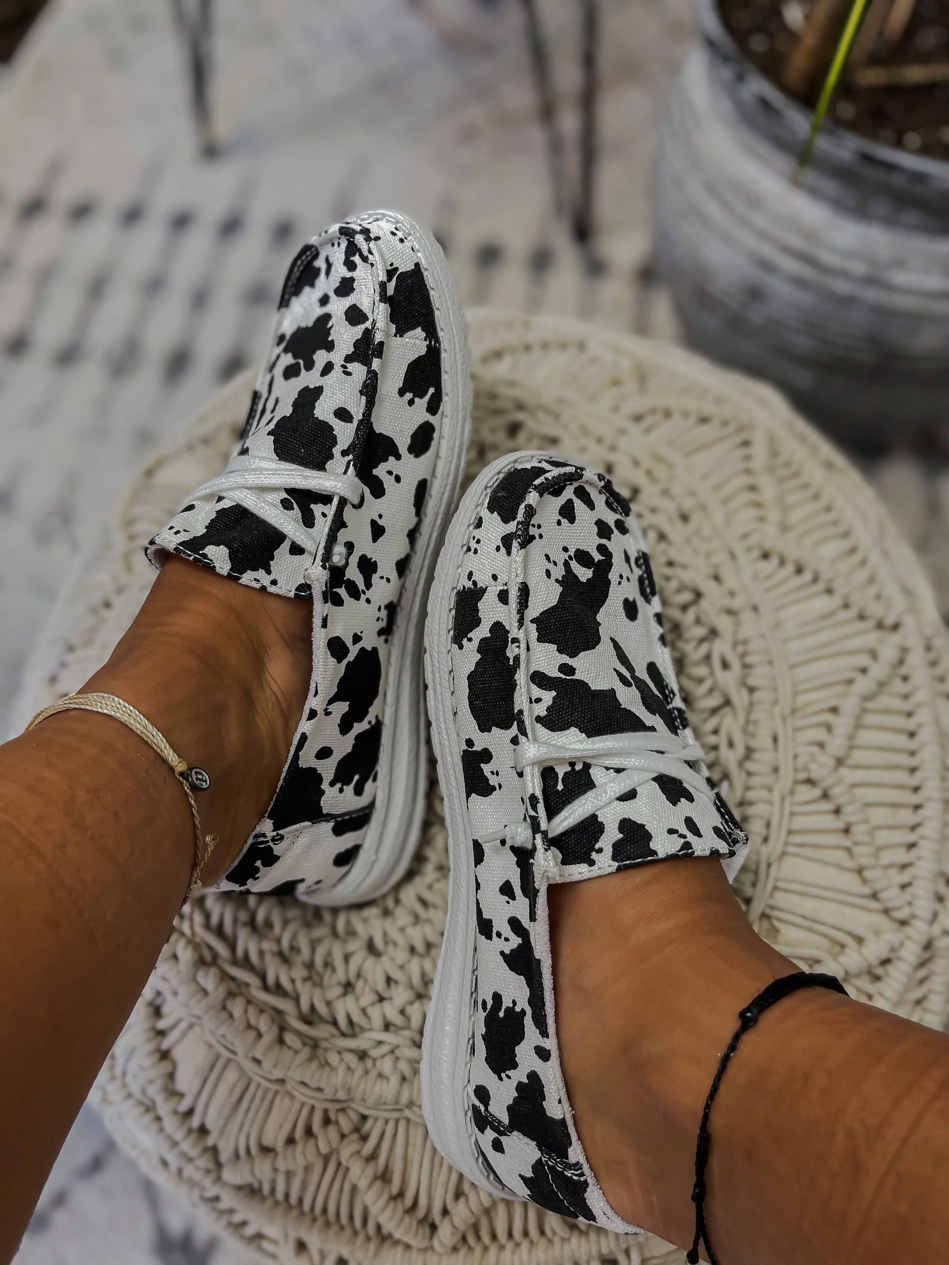 Cow Print Canvas Slip On