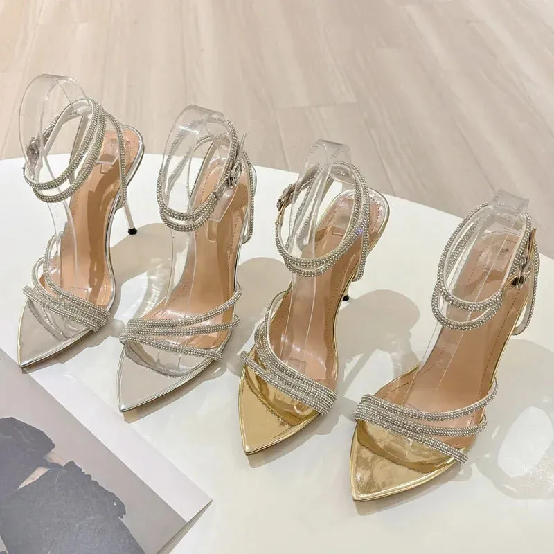 Crystal Thin High Heels Buckle Strap Shoes