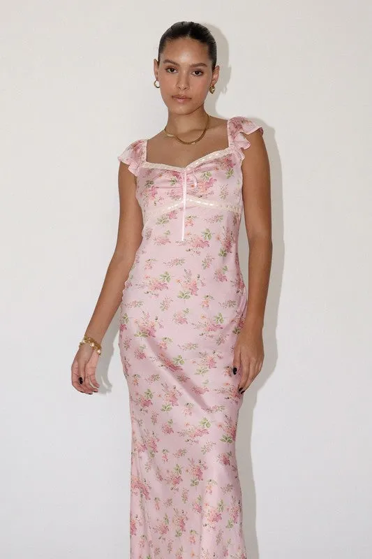 Fiorella Satin Floral Slip Maxi Dress