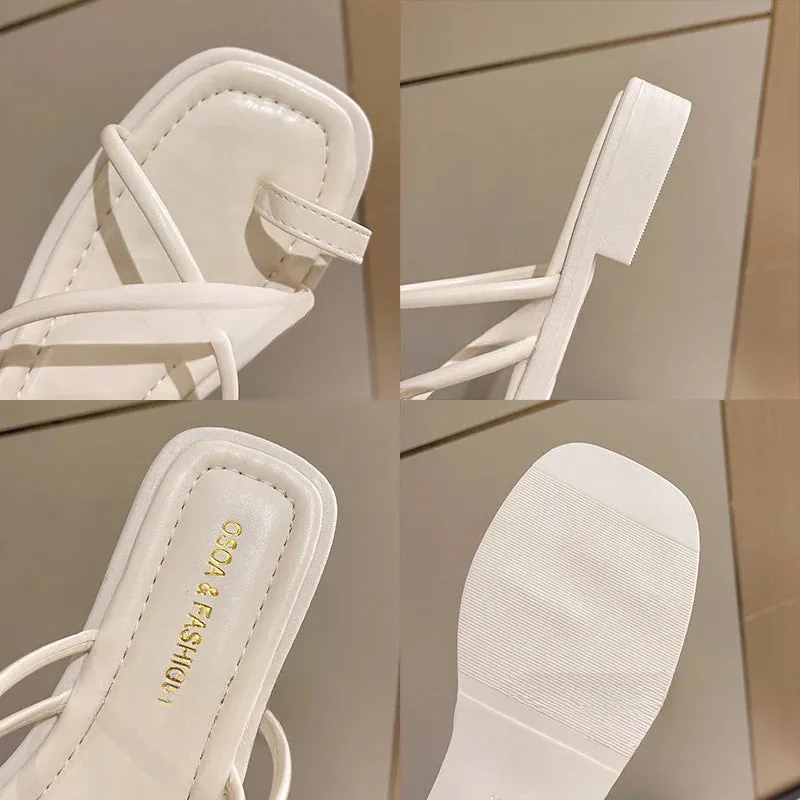 Flat Square Heeled Open Toe Sandals