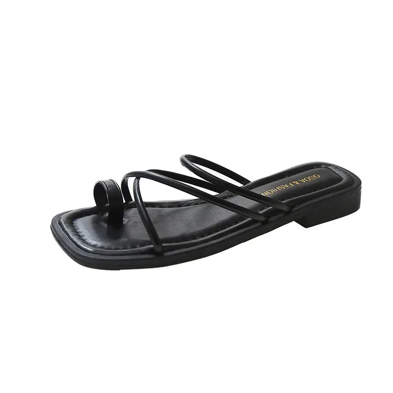 Flat Square Heeled Open Toe Sandals