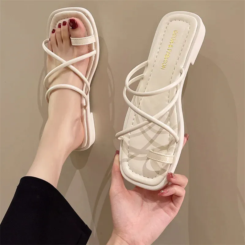 Flat Square Heeled Open Toe Sandals