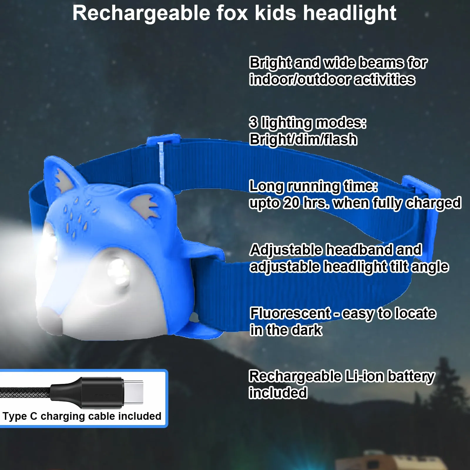 Fox LED Kids Lantern and Rechargeable Kids Headlamp Set - Blue